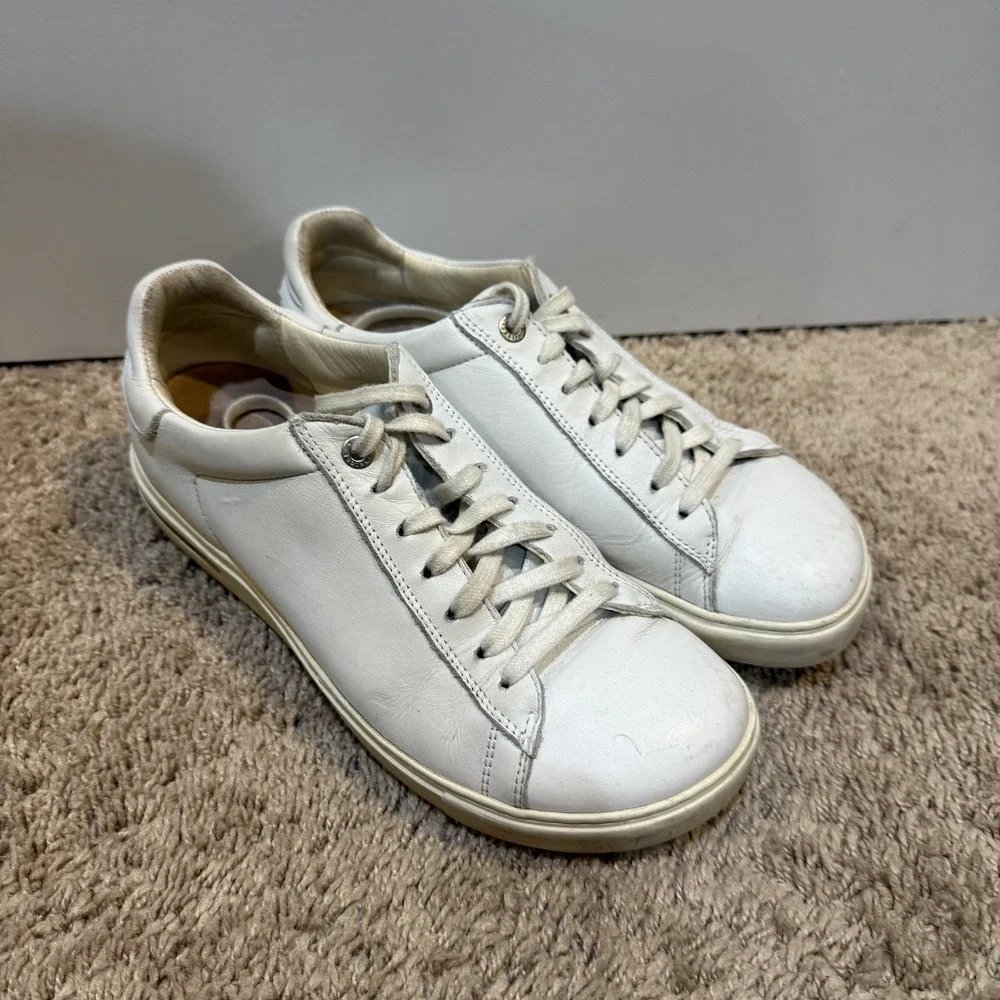 Birkenstock Bend Womens Size 7 White Leather Low Top Sneakers Comfort Cork Sole - Picture 3 of 8